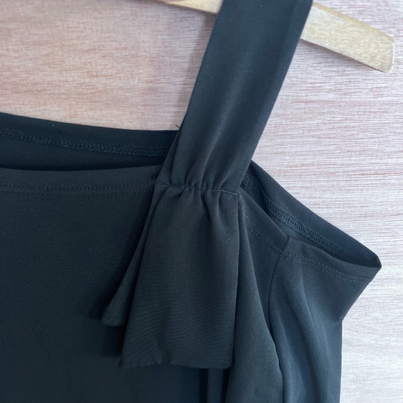 Clara Sun Woo 2 top bundle sz S small black stretch cold shoulder ruffles USA - Picture 6 of 7